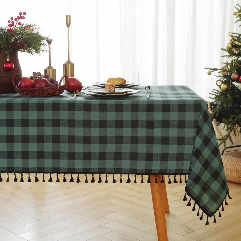 Alsoo Pink Gingham Tablecloth Rectangle 55 x 75 Inch, Washable Checkered Plaid Table Cloth Heavy Duty Linen Cotton Fabric for Mothers Day Outdoor Picnic Party Freshly Graduated