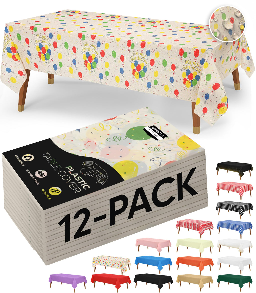 Utopia Kitchen Plastic Table Cloth Disposable [White, 12 Pack]
