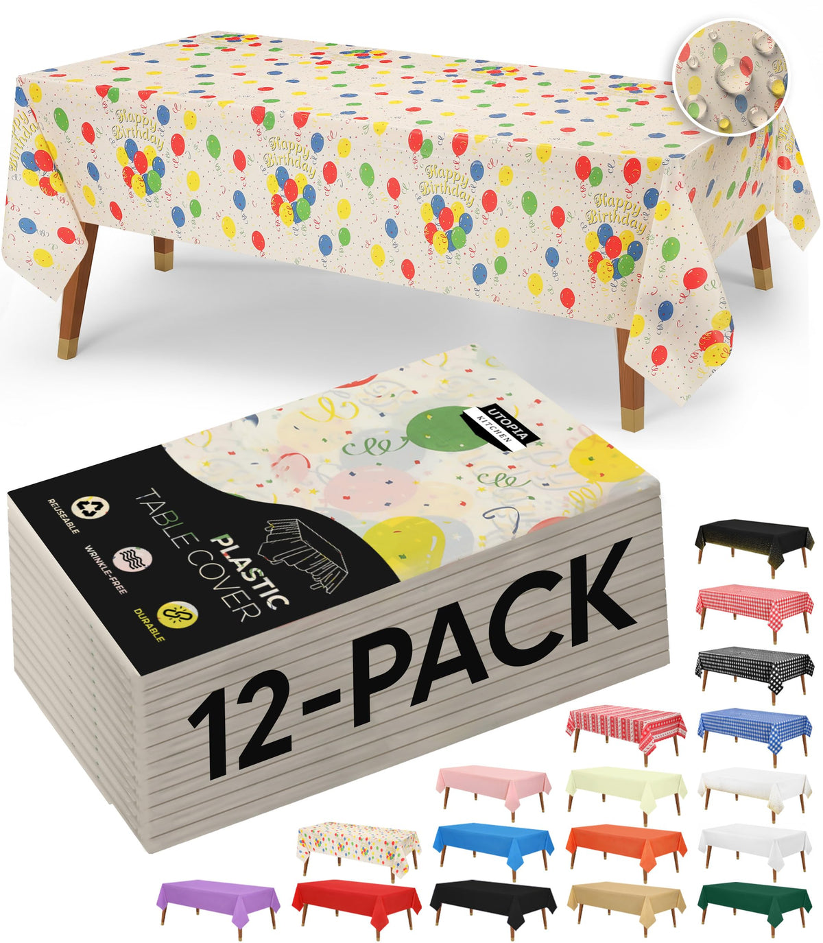 Utopia Kitchen Plastic Table Cloth Disposable [White, 12 Pack]