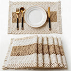 6 Pcs 11.8" x 19" Boho Placemats with Macrame Rustic Farmhouse Table Decor