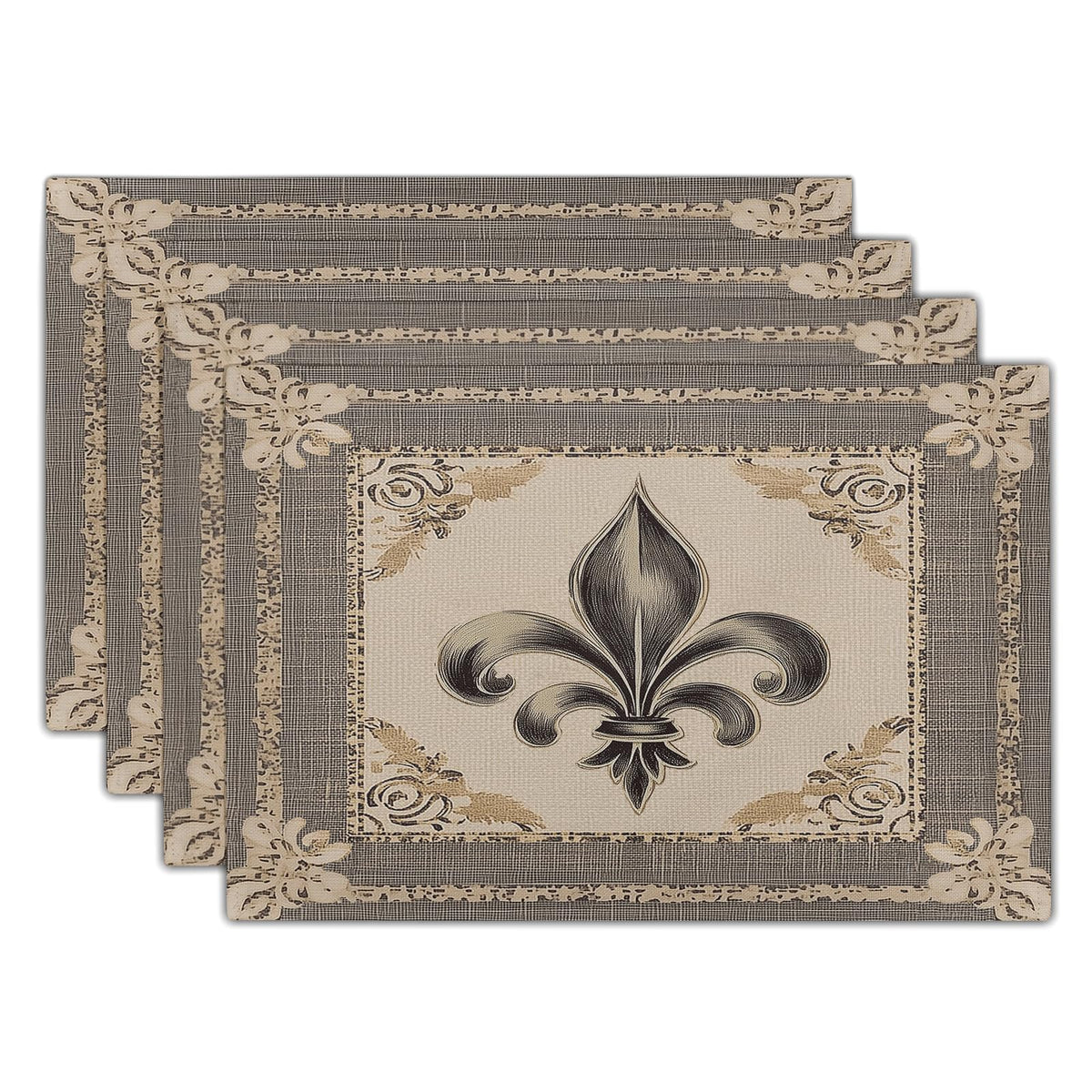 Giwawa Boho Ethnic Placemats Set of 4 Vintage Orange Brown Retro Flower Decorative Linen Table Place Mats 12"x18" Rustic Country Style Floral Place Mats Heat Resistance for Kitchen Dining Farmhouse