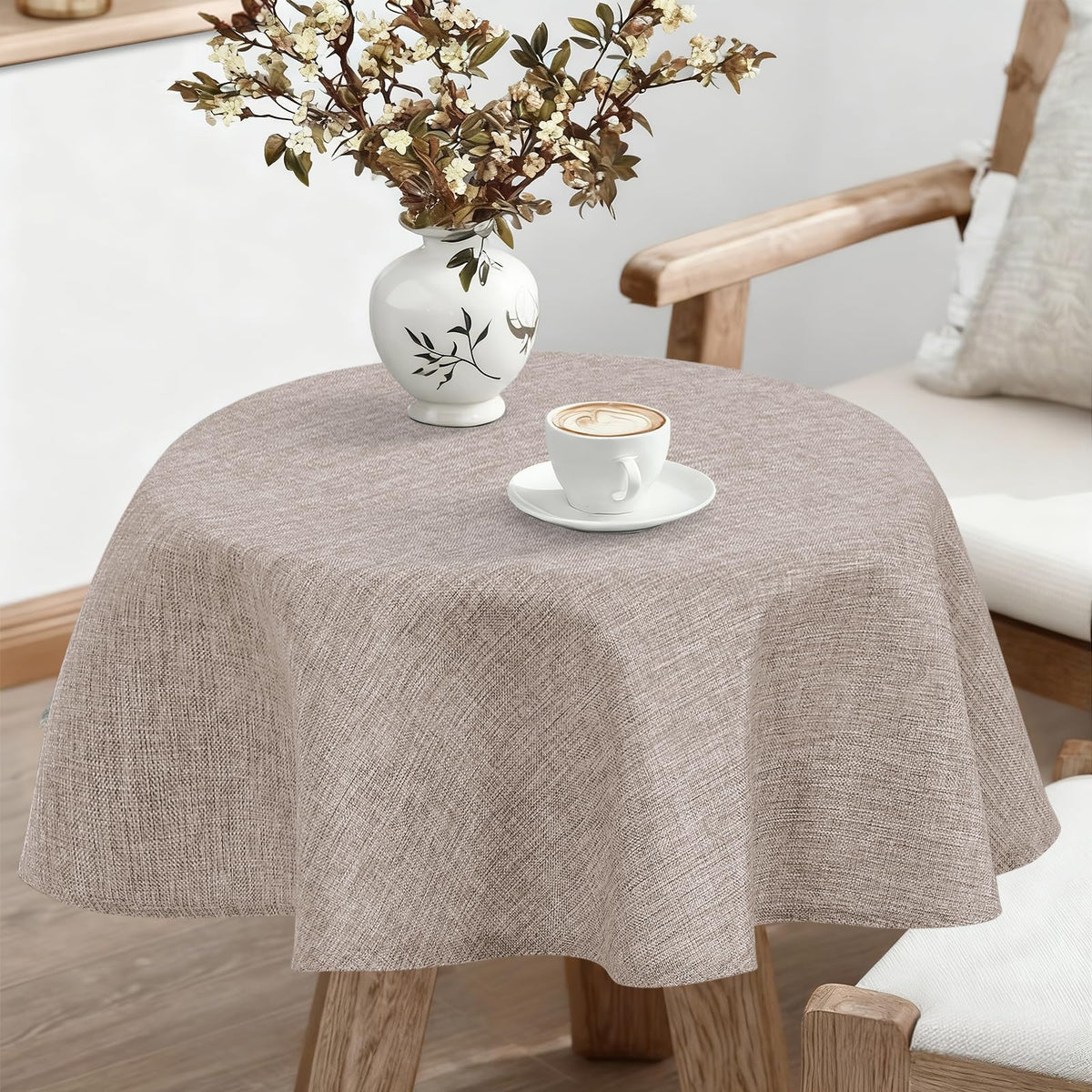 JIUZHEN Rectangle Table Cloth Faux Linen Farmhouse Tablecloth, Wrinkle and Stain Resistant Decorative Fabric Rectangular Spring Table Cover for Dining/Party/Birthday/Wedding, Beige, 54 x 80 Inch