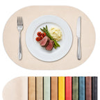 MOSAYT Vinyl Faux Leather Oval Placemats, Set of 6, Reddish Brown