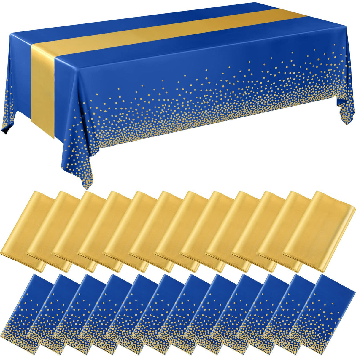 Breling 8 Pack Green and Gold Tablecloths and Satin Runners Set
