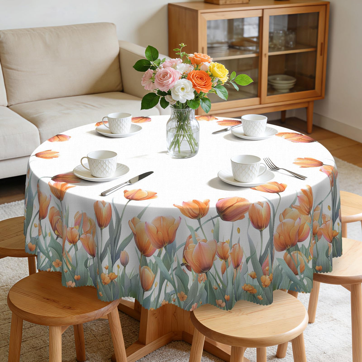 Eikione 60Inch Round Tablecloth Waterproof Stain Wrinkle Free Table Cover