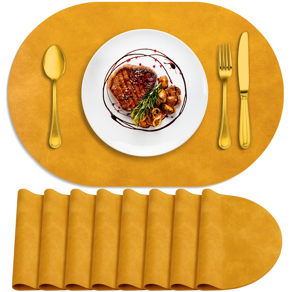 ADRIMER Placemats, Heat Resistant Oval Place Mats Set of 4 Easy to Clean