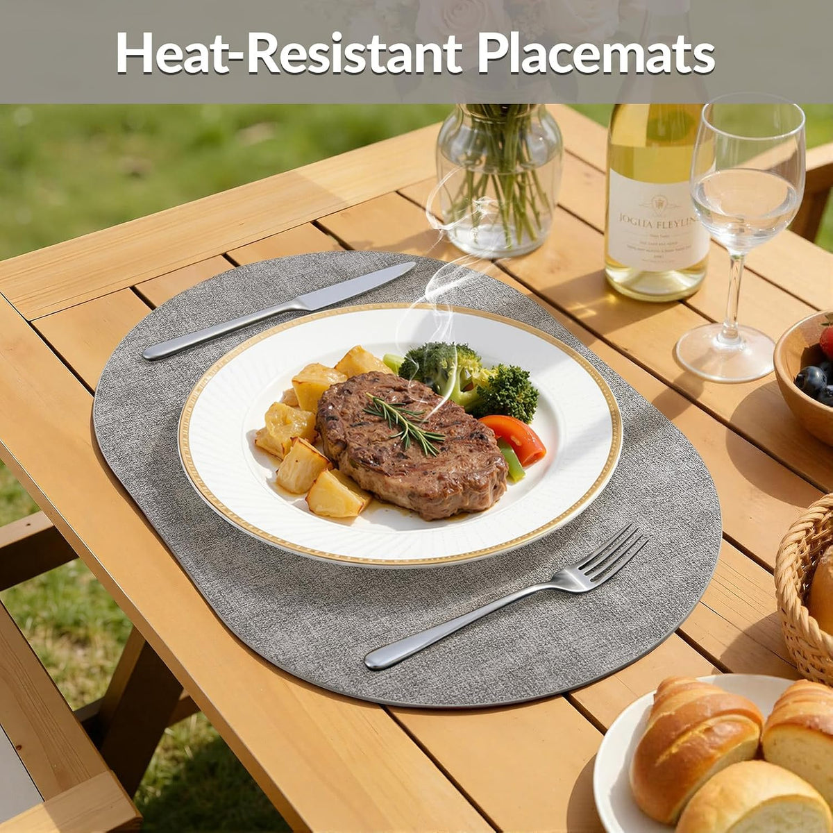homing Heat Resistant Oval Placemats Set of 6, Light Grey