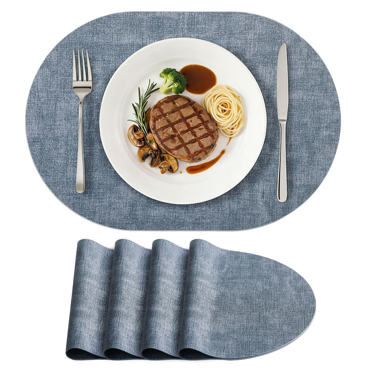 homing Heat Resistant Oval Placemats Set of 6, Light Grey