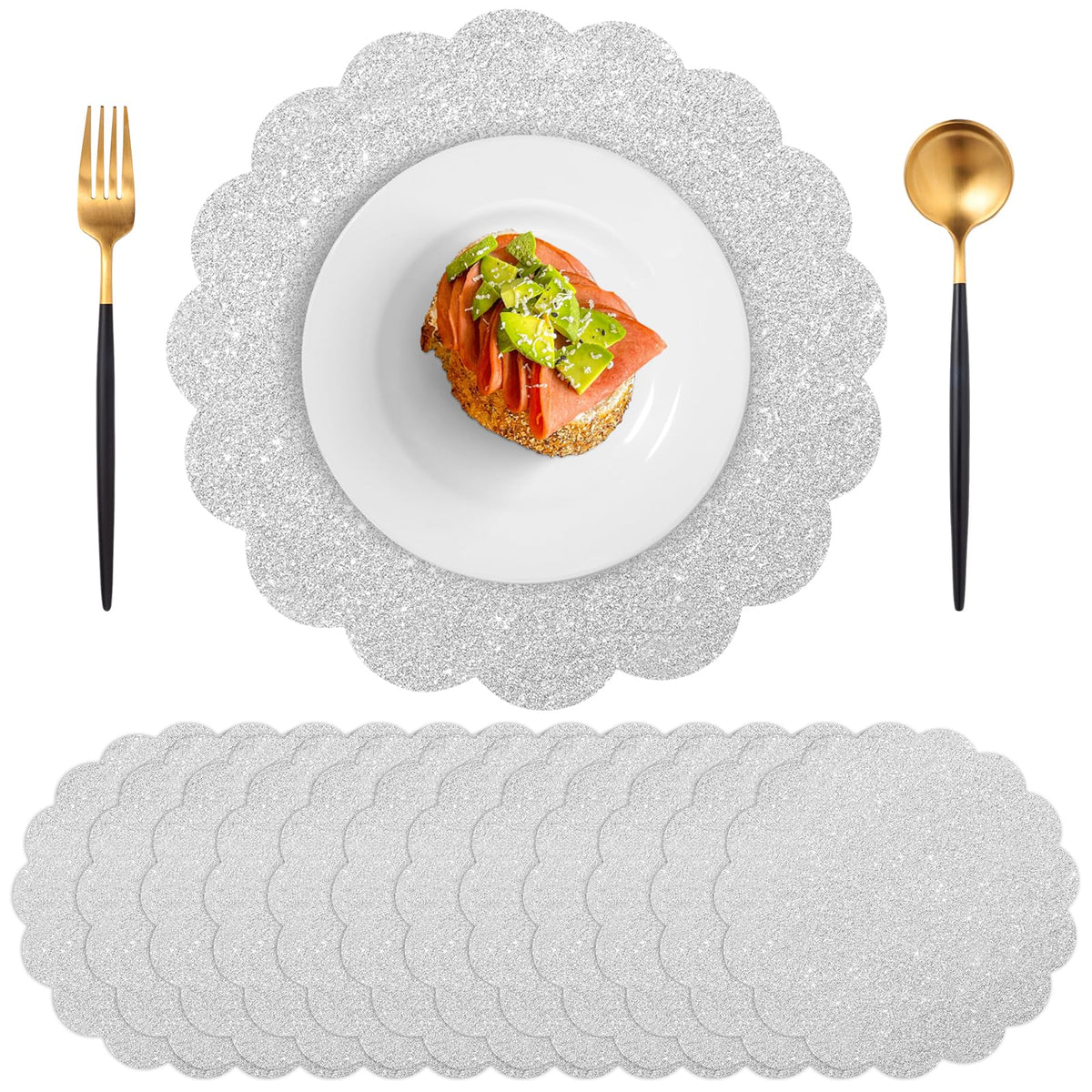 60 Pcs Light Pink Paper Placemats, 13.5 Inch Disposable Scalloped Placemat