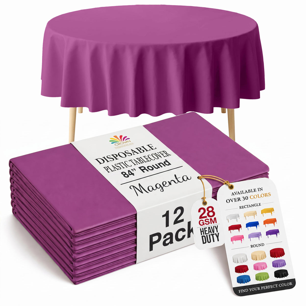 Exquisite Ivory Plastic Table Cloth Disposable 12 Pack, 54 x 108 Inch