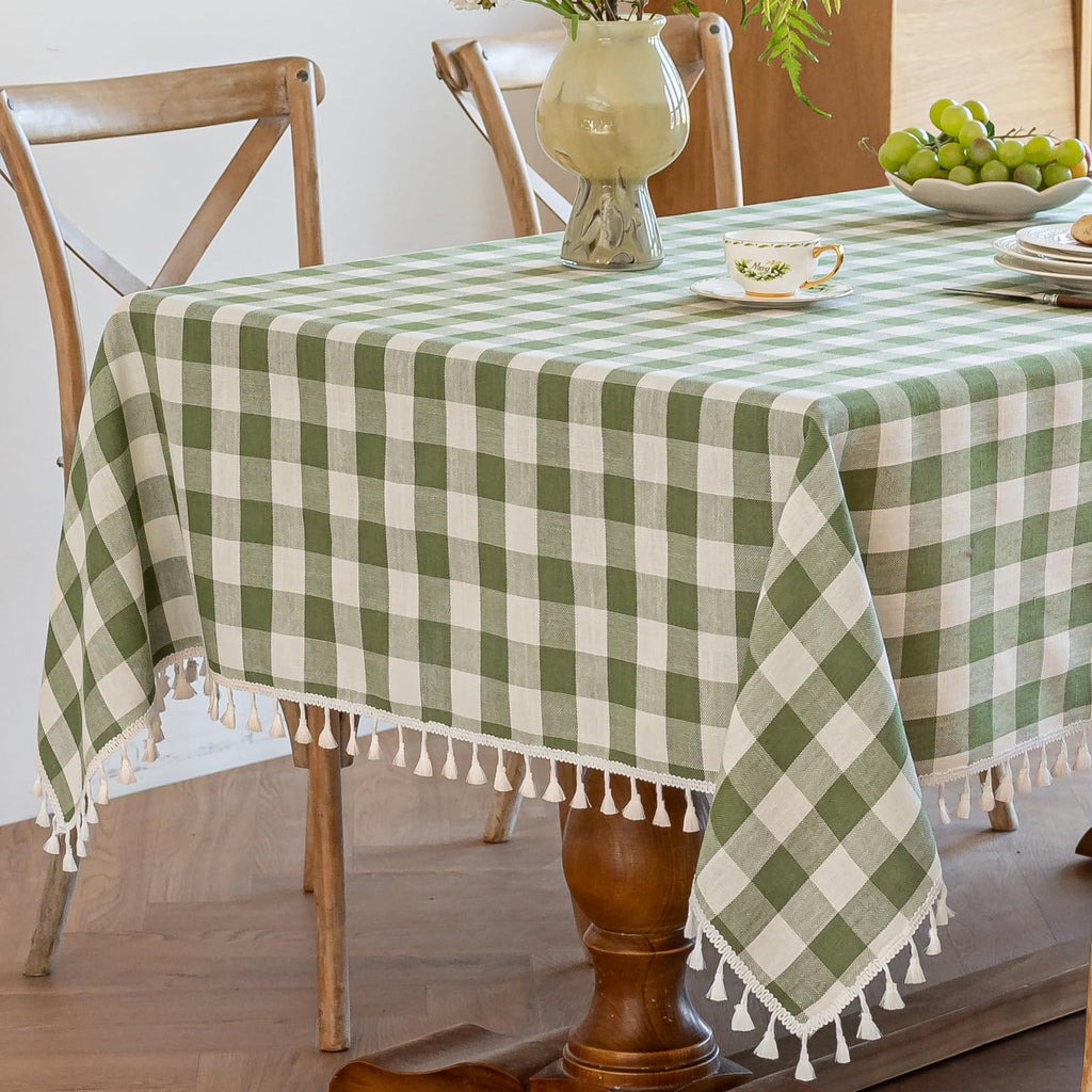 Alsoo Pink Gingham Tablecloth Rectangle 55 x 75 Inch, Washable Checkered Plaid Table Cloth Heavy Duty Linen Cotton Fabric for Mothers Day Outdoor Picnic Party Freshly Graduated