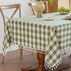 Alsoo Pink Gingham Tablecloth Rectangle 55 x 75 Inch, Washable Checkered Plaid Table Cloth Heavy Duty Linen Cotton Fabric for Mothers Day Outdoor Picnic Party Freshly Graduated