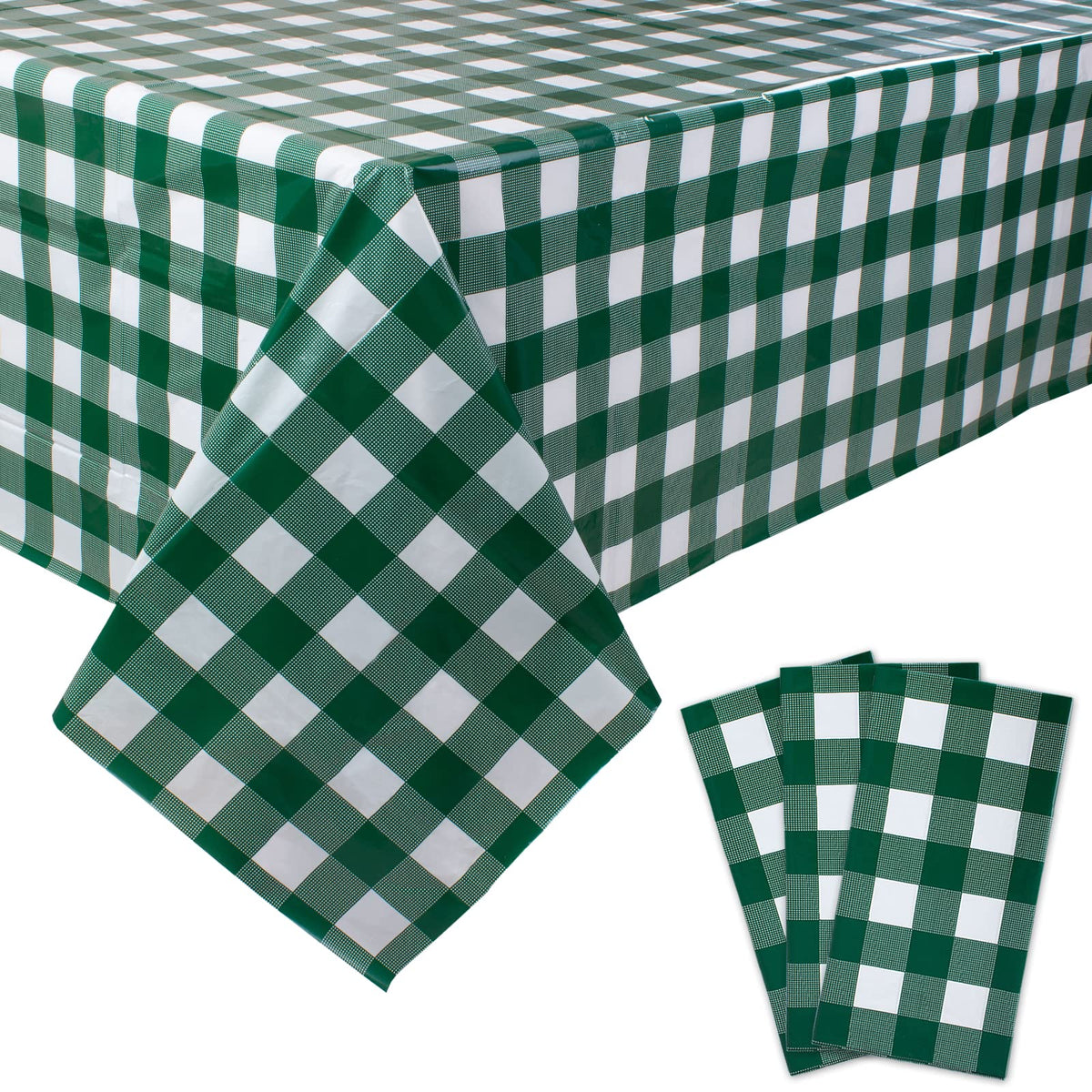 Kesfey 3 Packs Light Blue Gingham Tablecloth Pale Blue and White Checkered Tablecloths 54 x 108 Inches Disposable Plastic Gingham Tablecovers Waterproof Rectangle Picnic Table Cover for Birthday Party
