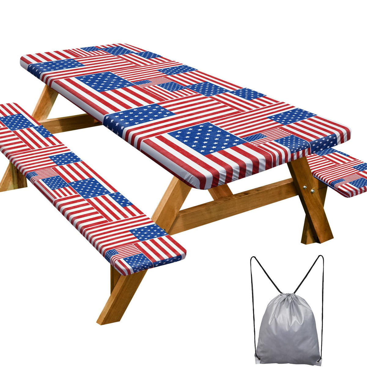 Picnic Table Cover with Bench Covers Camping Essentials Waterproof Windproof Camping Tablecloth with Drawstring Bag, Fitted Rectangle Tables and Seats, 72in, Bohemian