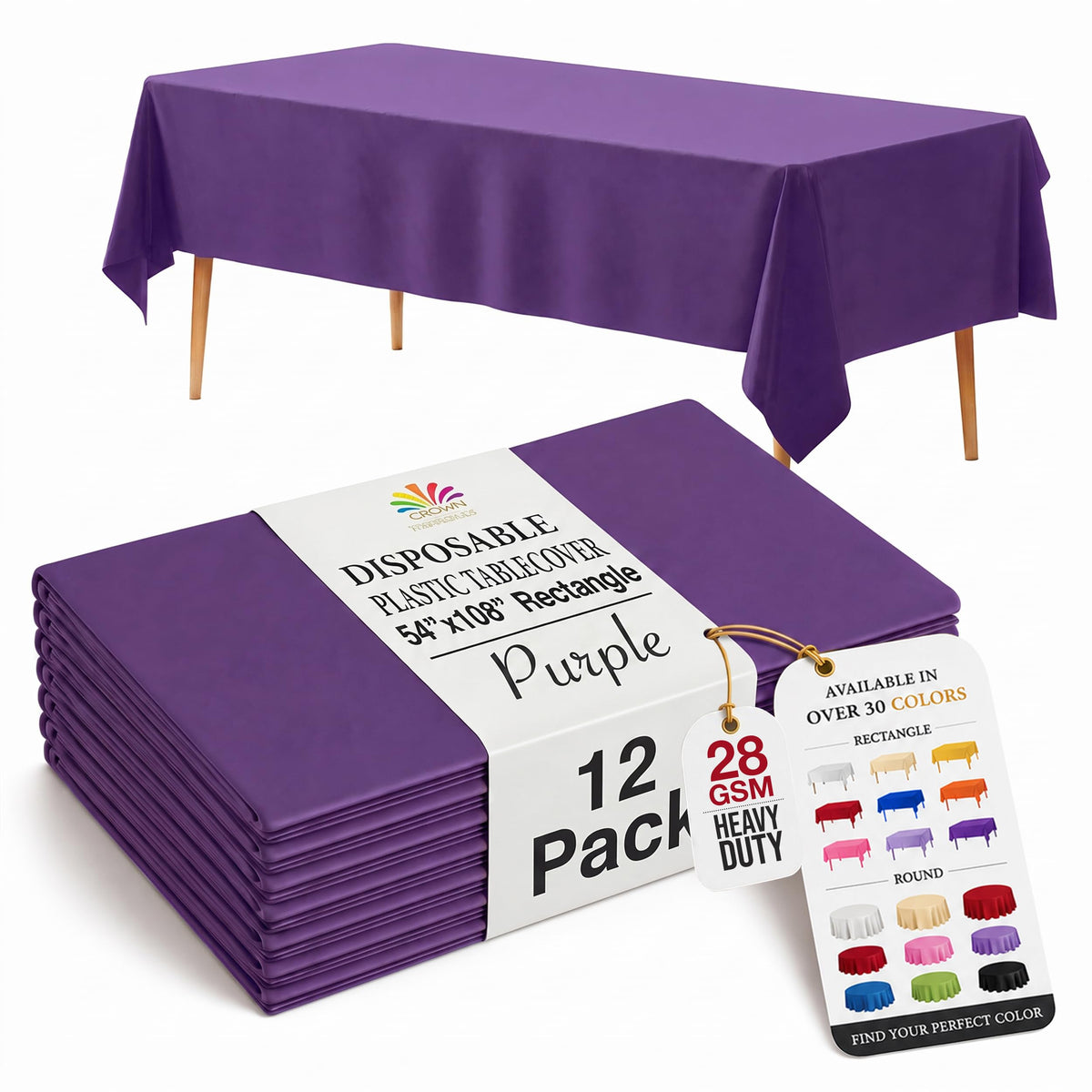 Exquisite Ivory Plastic Table Cloth Disposable 12 Pack, 54 x 108 Inch