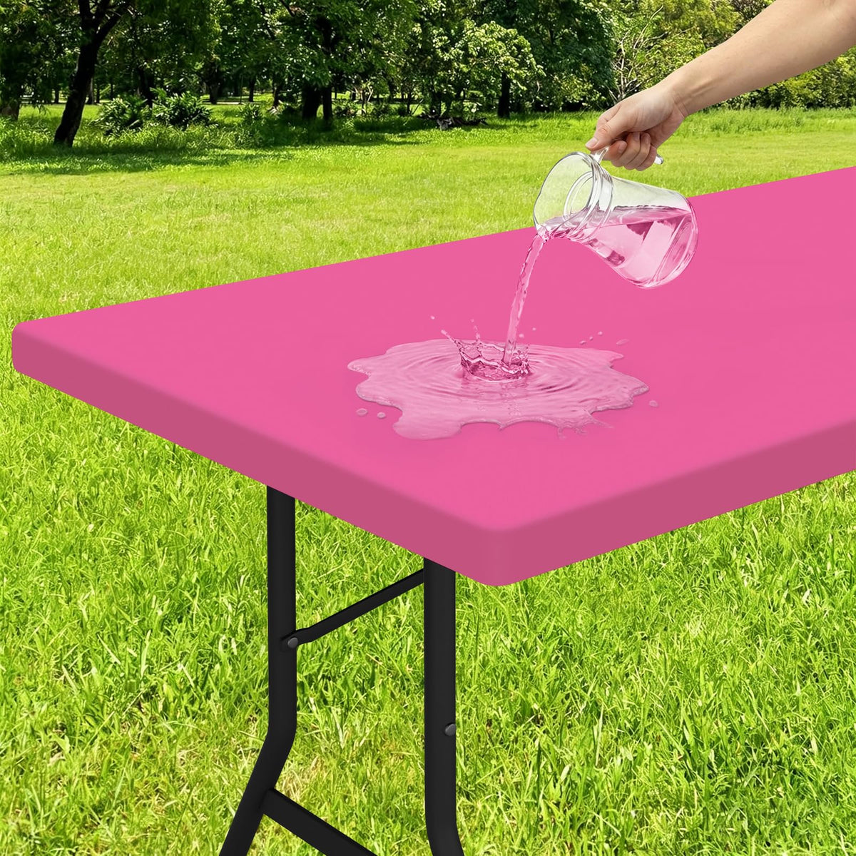 Smiry Rectangle Tablecloth, Elastic Fitted Flannel Backed Vinyl Tablecloths for 6ft Folding Tables, Waterproof Wipeable Table Covers for Indoor, Outdoor, Picnic and Camping (Red, 30"x72")
