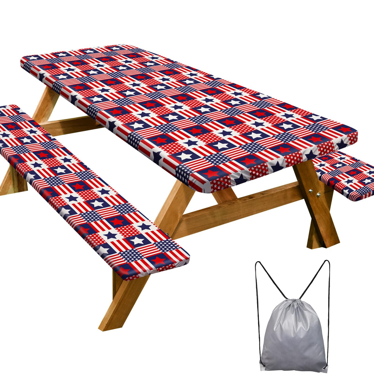 Picnic Table Cover with Bench Covers Camping Essentials Waterproof Windproof Camping Tablecloth with Drawstring Bag, Fitted Rectangle Tables and Seats, 72in, Bohemian