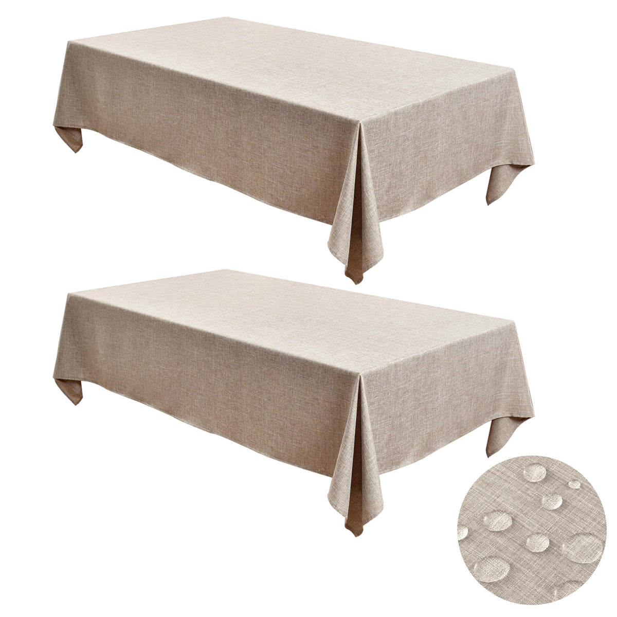 Fitable 2 Pack Linen Textured Rectangle Tablecloths, 52 x 70 Inch, Nature