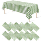 12Pack Sage Green Plastic Checkered Tablecloth, Premium Decorative Disposable Sage Green Gingham Plaid Table Cloths for Parties, Rectangle Party Table Cover for Picnic Birthday Wedding, 54x108 Inch