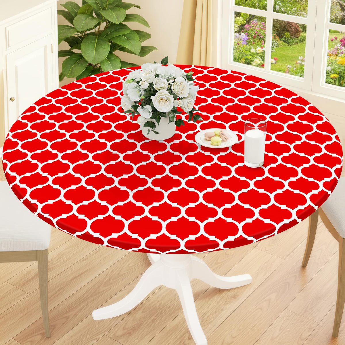 Smiry Round Picnic Tablecloth, Waterproof Elastic Fitted Table Covers for 45" - 56" Tables, Wipeable Flannel Backed Vinyl Tablecloths for Camping, Indoor, Outdoor, Brown