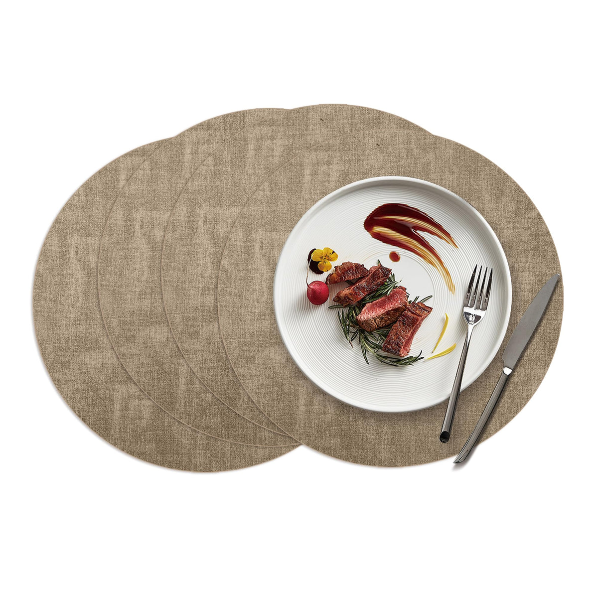 Placemats Set of 4, 15 Inch Round Faux Leather Place Mats