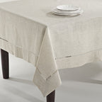 SARO LIFESTYLE Poly and Linen Blend Toscana Tablecloth with No Hemstitch Border, Natural, 132"