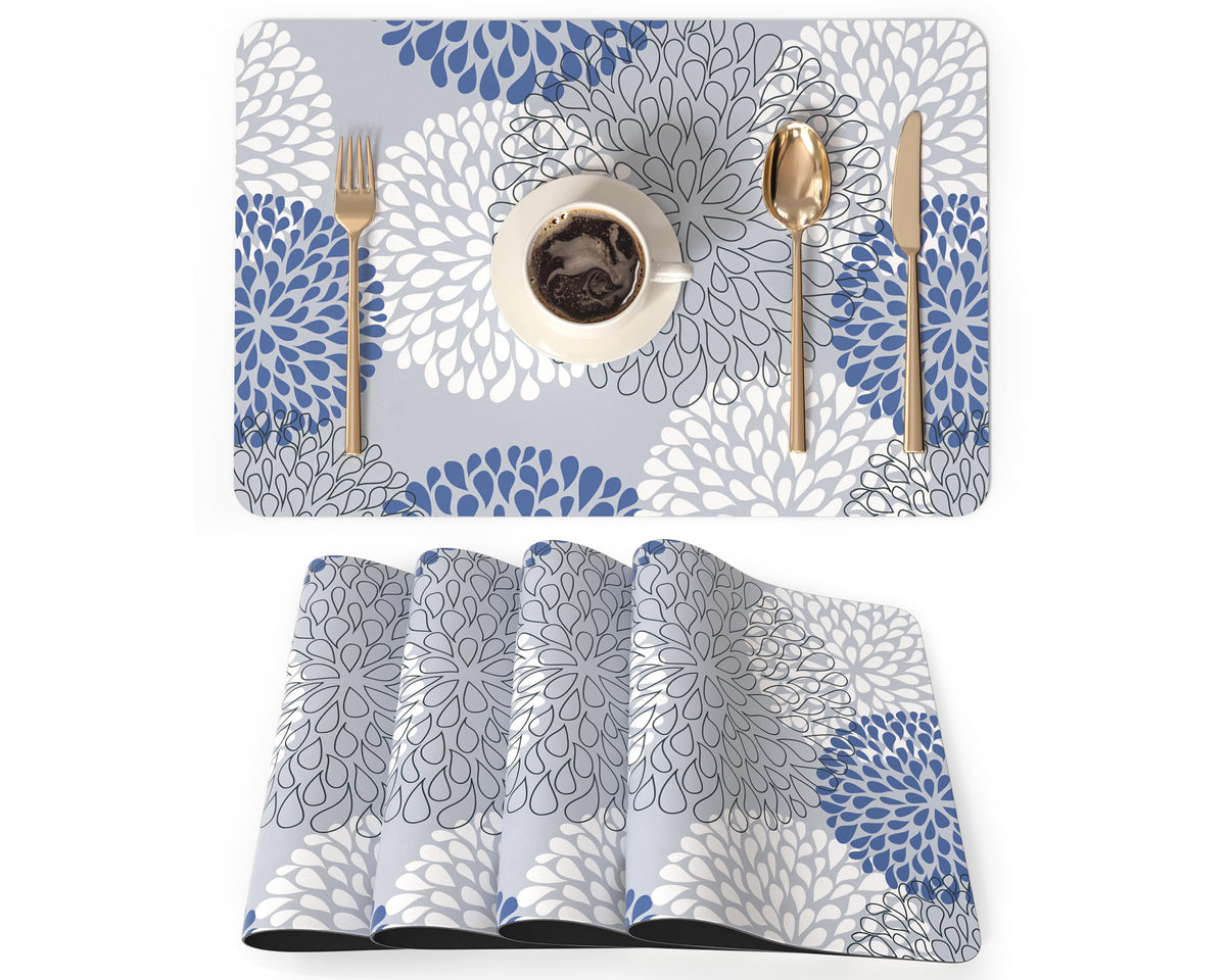 QIYI PU Leather Placemats Set of 6, 12"x18" Waterproof Table Mats, Marble