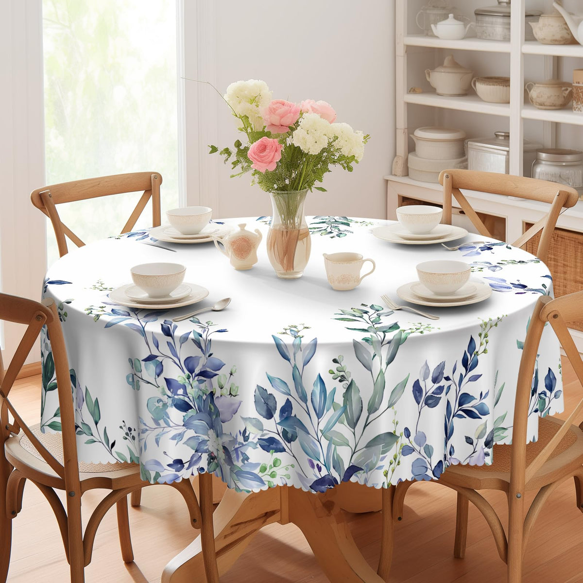 Eikione 60Inch Round Tablecloth Waterproof Stain Wrinkle Free Table Cover