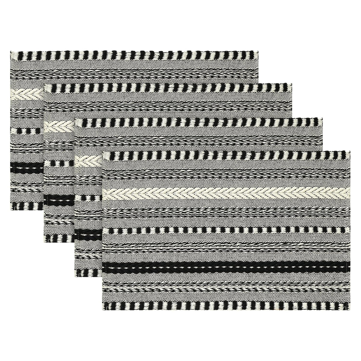 Artoid Mode Light Coffee Woven Braided Stripe Placemats Set of 4-12x18 Inch
