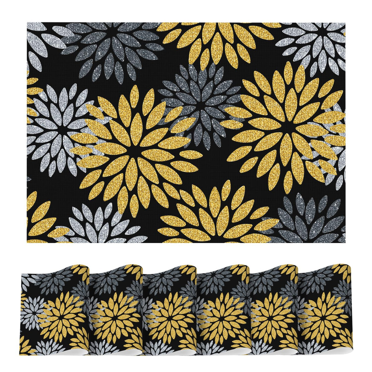Artoid Mode Floral Vinyl Plistic Placemats Set of 6, Heat Resistant Washable Non-Slip PVC Place Mats for Party Kitchen Dining Decor, Blue Grey
