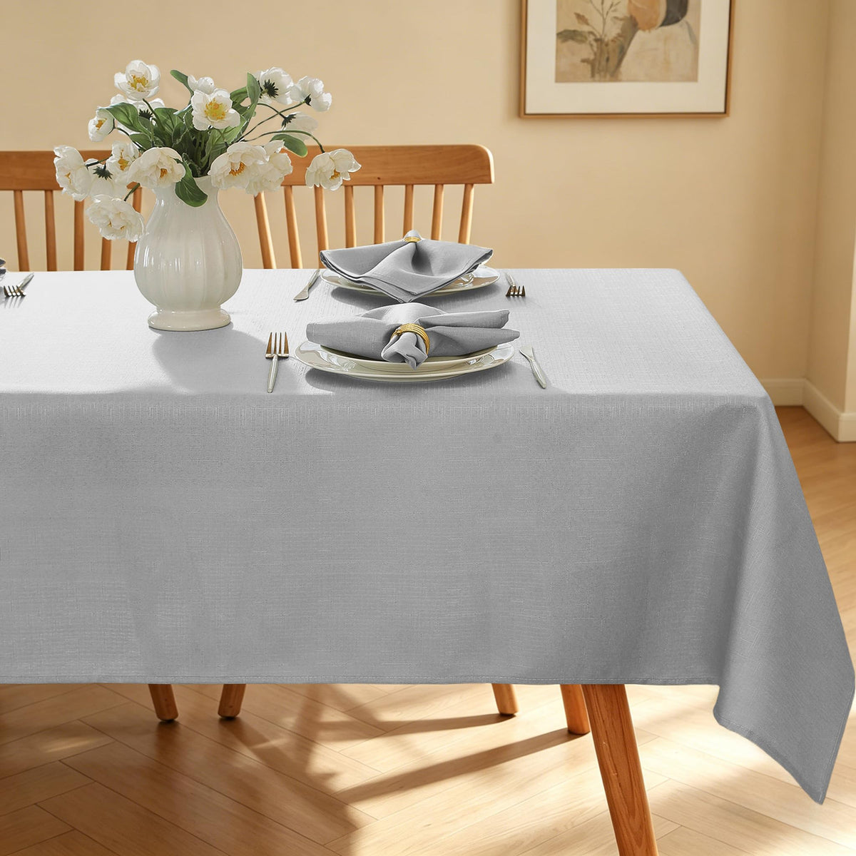 SASTYBALE Farmhouse Tablecloth Rectangle, Beige, 52" x 70", 2Pcs