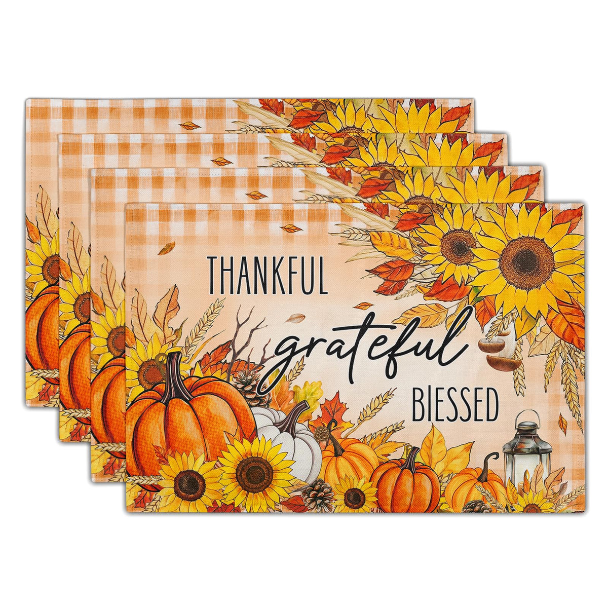 Giwawa Boho Ethnic Placemats Set of 4 Vintage Orange Brown Retro Flower Decorative Linen Table Place Mats 12"x18" Rustic Country Style Floral Place Mats Heat Resistance for Kitchen Dining Farmhouse