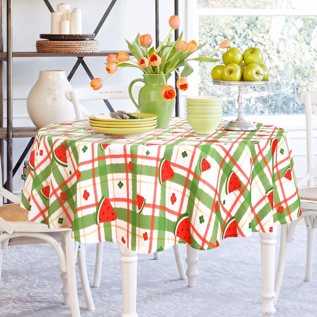 DWCN Green Gingham Table Cloth 60×84 Inch Rectangle with Watermelon Print