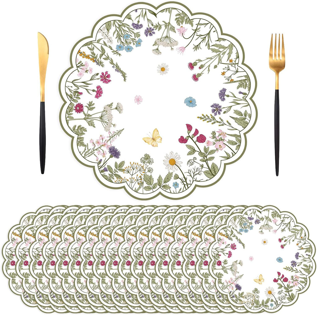 50 PCS Paper Placemats Disposable, Vintage Wildflower Place Mats