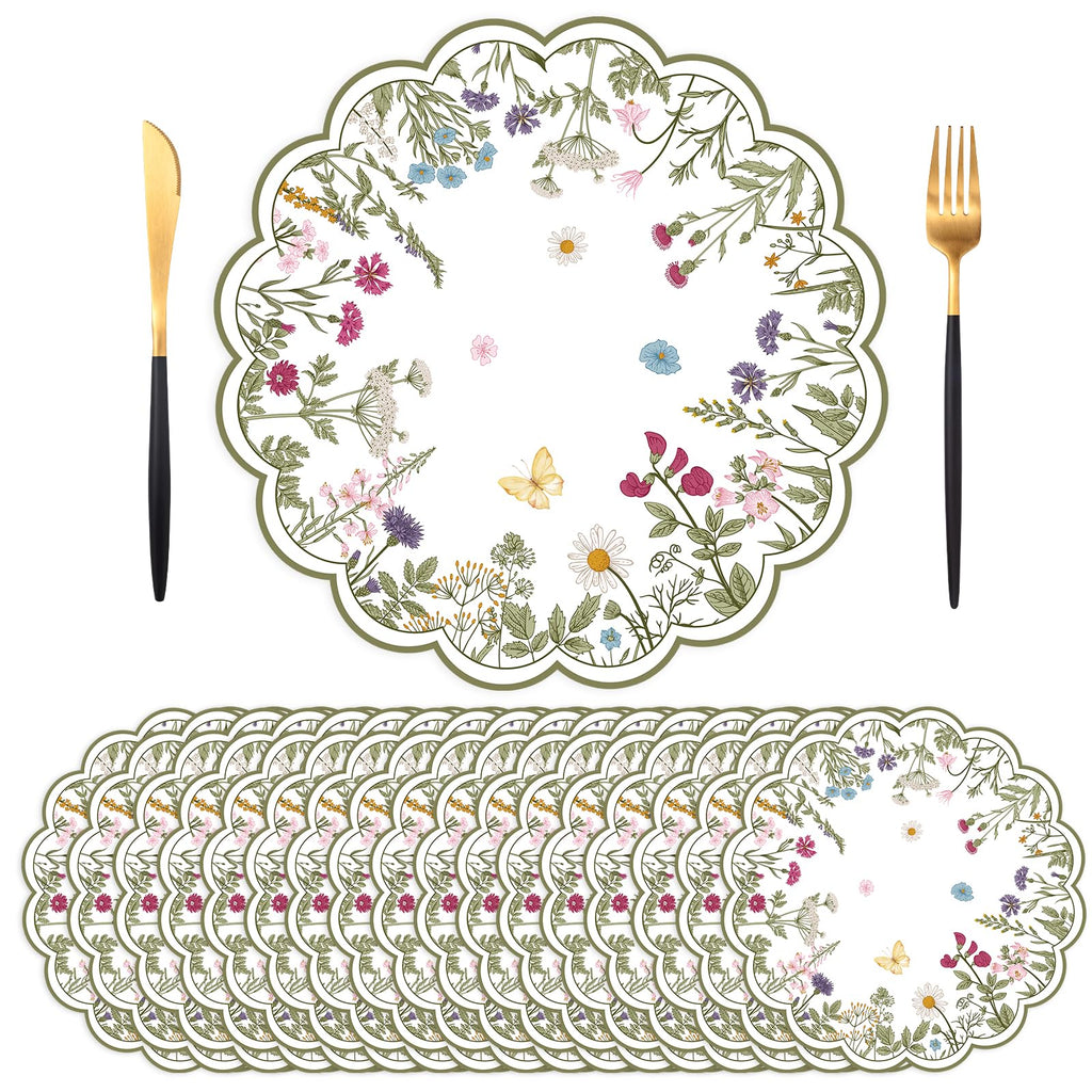 50 PCS Paper Placemats Disposable, Vintage Wildflower Place Mats