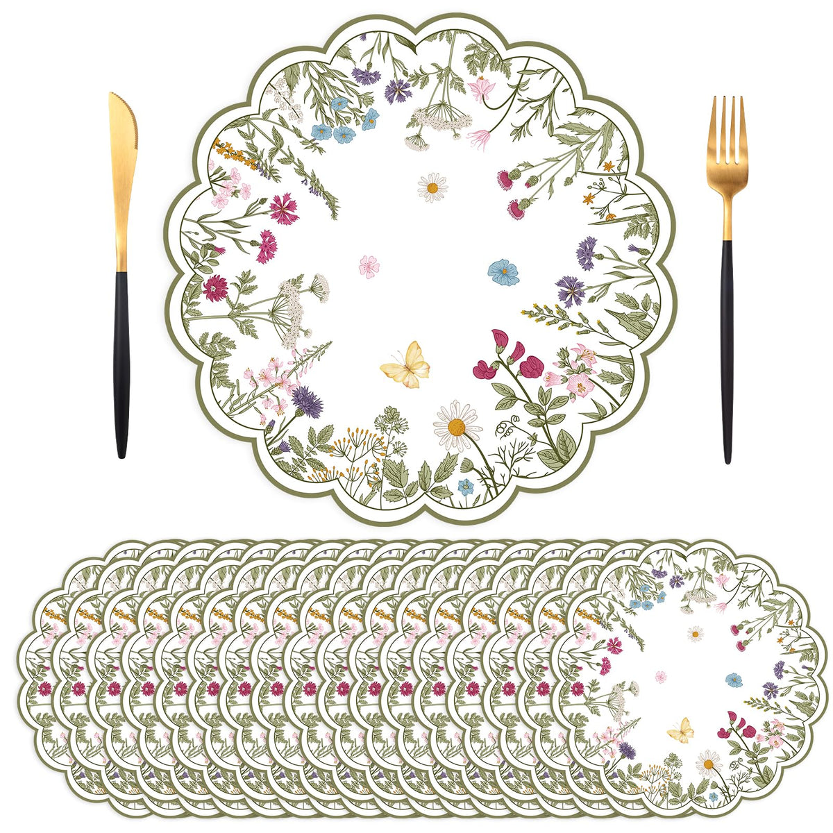 50 PCS Paper Placemats Disposable, Vintage Wildflower Place Mats