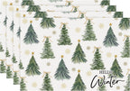 Bonhause Hello Winter Christmas Trees Placemats Set of 4, 12x18 Inch