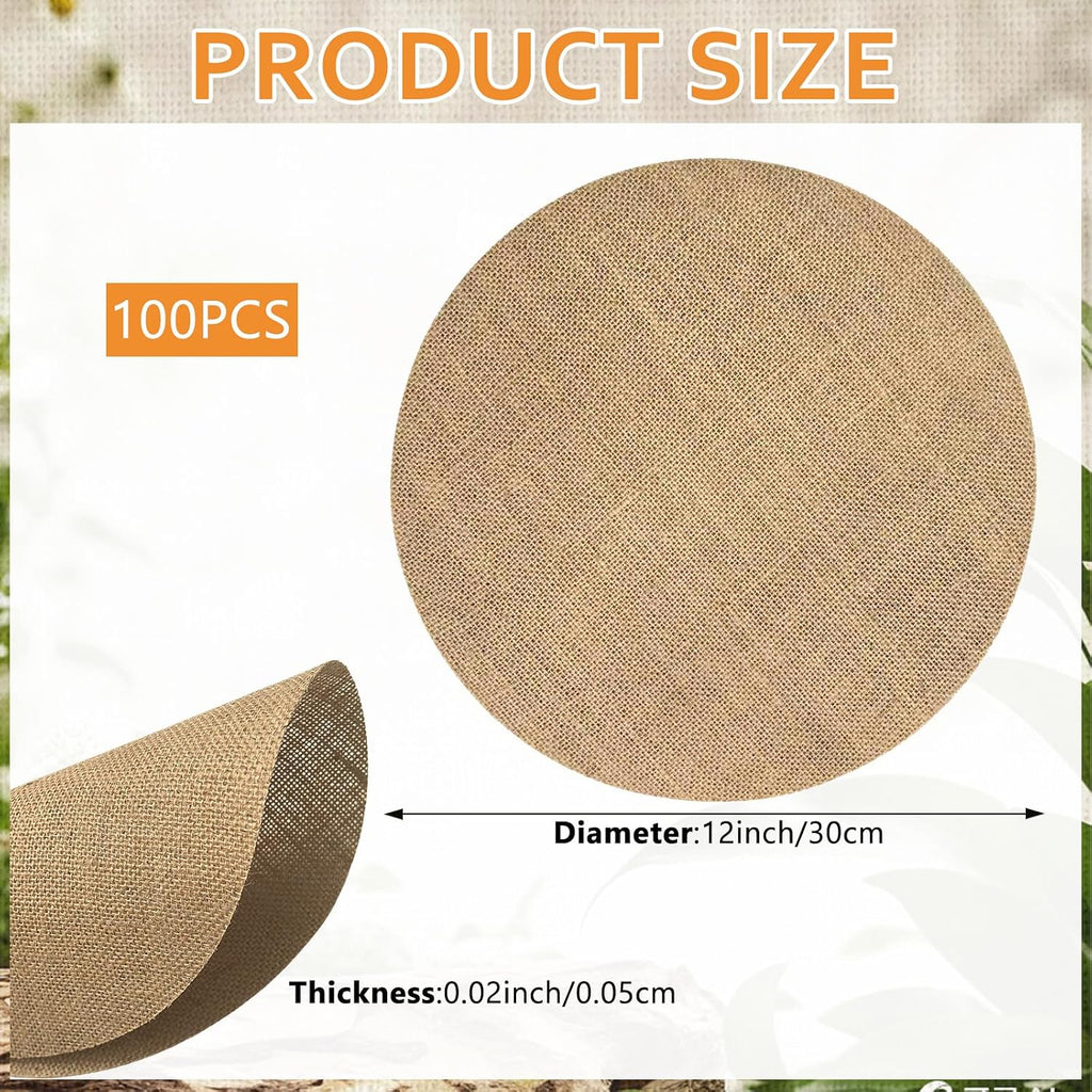 100 Pcs Round Burlap Placemats 11.8 Inch Bulk Burlap Reusable Placemats Circle Brown Table Mats Rustic Table Decorations for Dinner Wedding Farmhouse Table Decor