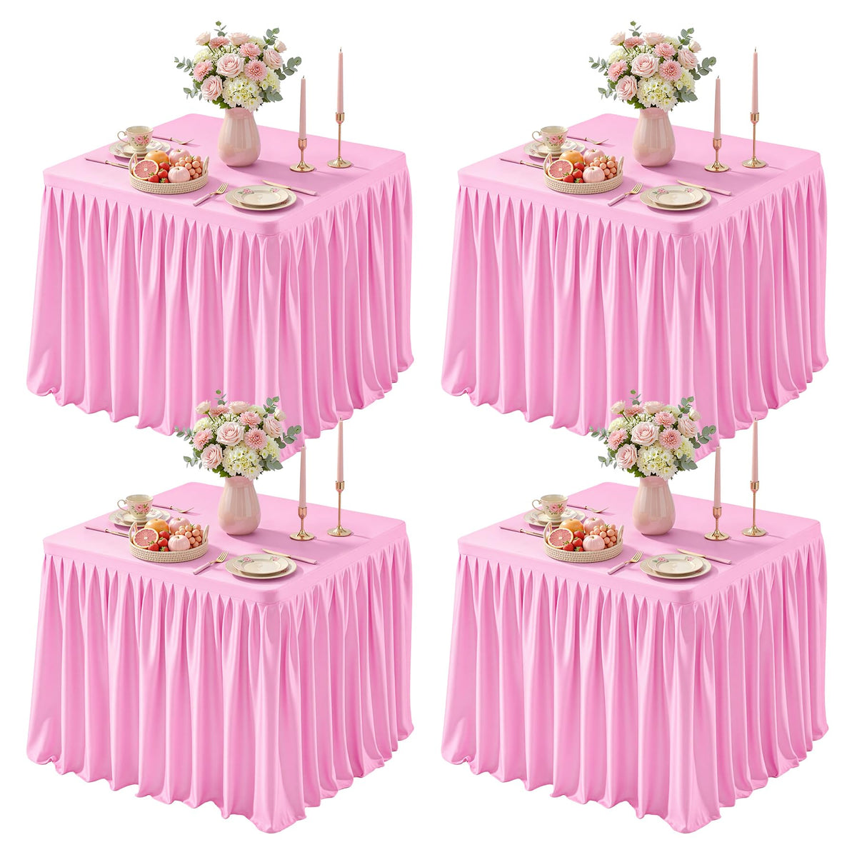 Black Square Tablecloths 34x34 Inch,Stretch Fitted Small Square Table Cloth Washable Fabric Card Table Cover with Pleated Ruffle Skirt for Dining,Kitchen,Buffet Parties,Trade Show,Vendor Stand