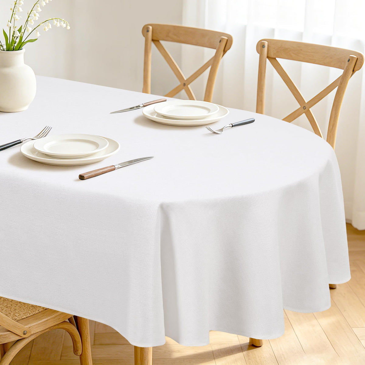 Hiasan Beige Faux Linen Rectangle Tablecloth 54 x 80 Inch for Dining Room
