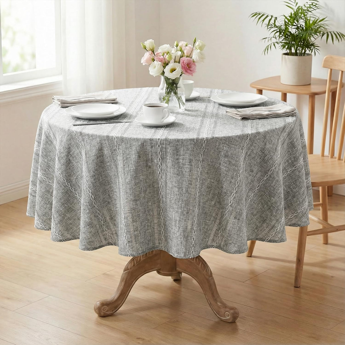 Horaldaily Light Coffee Round Tablecloth, 60×60 Inch, Farmhouse Style