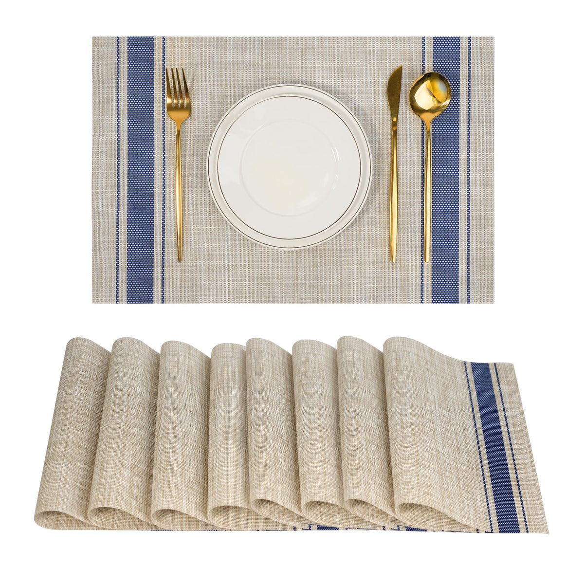 Placemats Set of 8，Non-Slip PVC Weave Table Mats Easy to Clean，Heat Resistant Place Mats for Kitchen Dining Table Decoration Indoor Outdoor，Beige