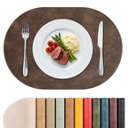 MOSAYT Vinyl Faux Leather Oval Placemats, Set of 6, Reddish Brown