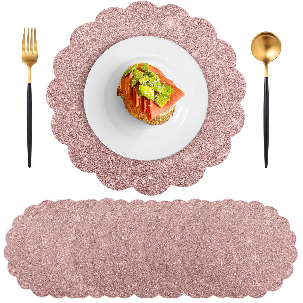 60 Pcs Light Pink Paper Placemats, 13.5 Inch Disposable Scalloped Placemat