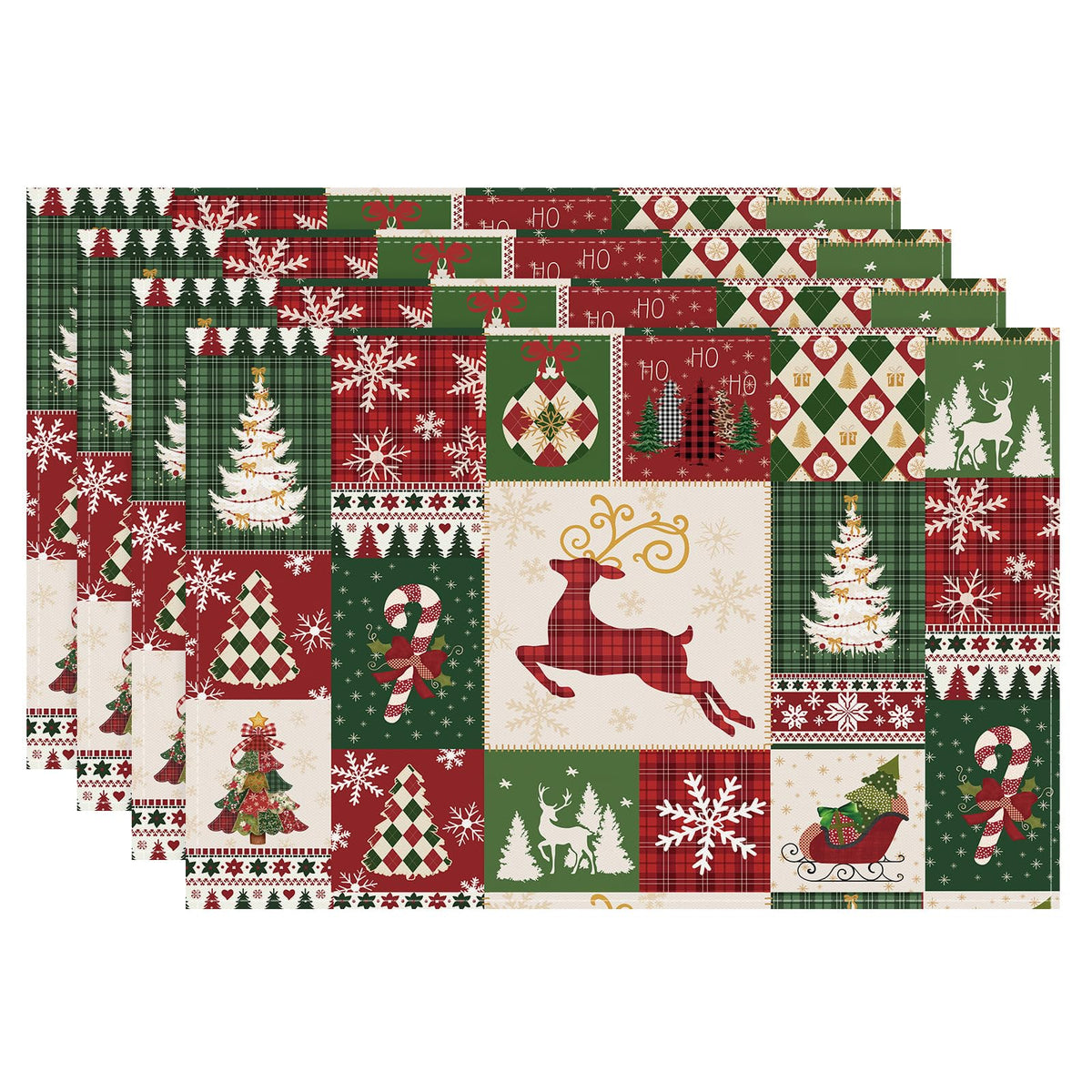 Bonhause Christmas Gingerbread Snowman Placemats Set of 4, 12x18 Inch