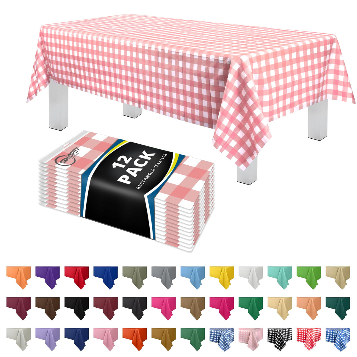 Grandipity Plastic Table Cloth Disposable 12 Pack 54” x 108” Rectangle
