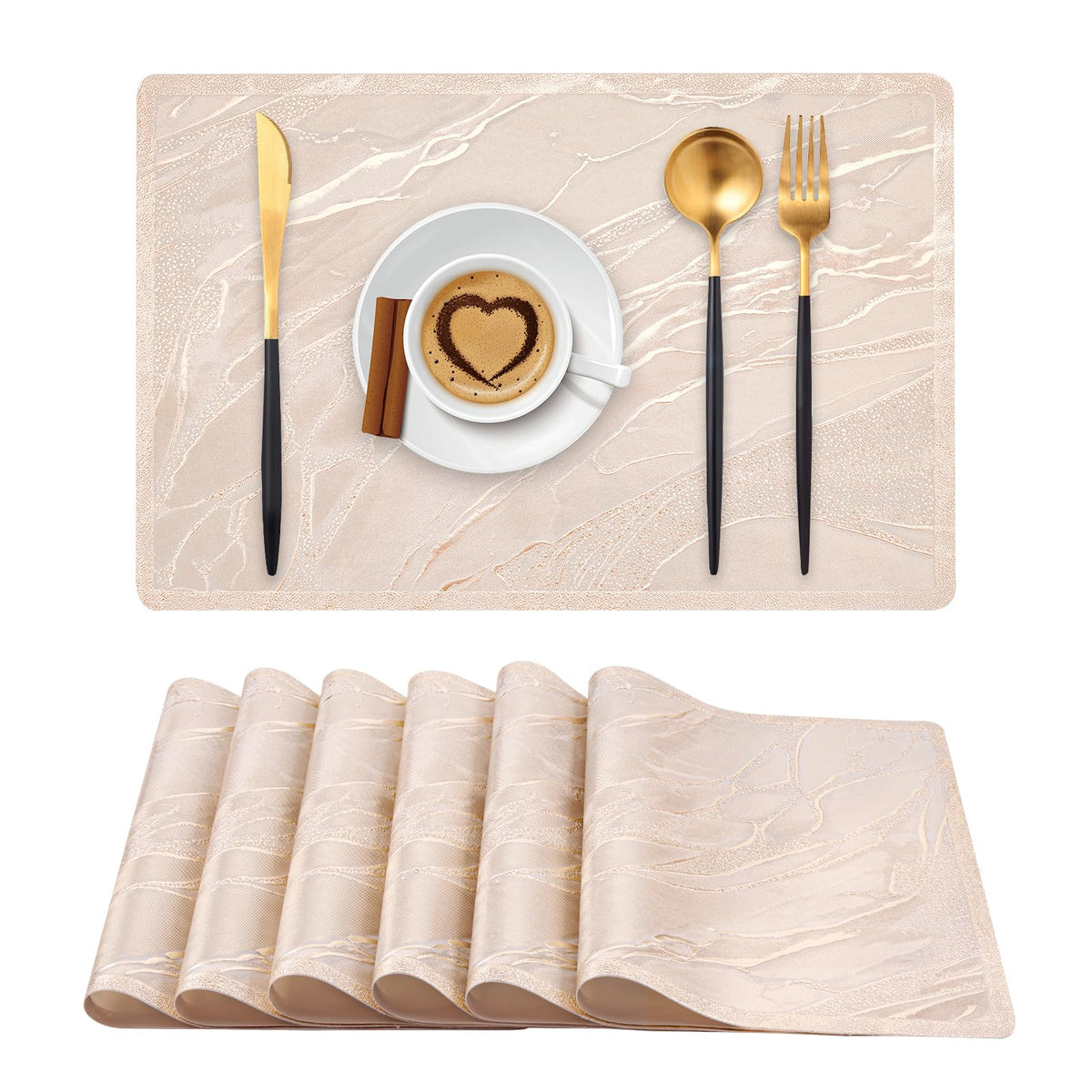 Gold Placemats Set of 6 Rectangle Pressed Vinyl Table Mats