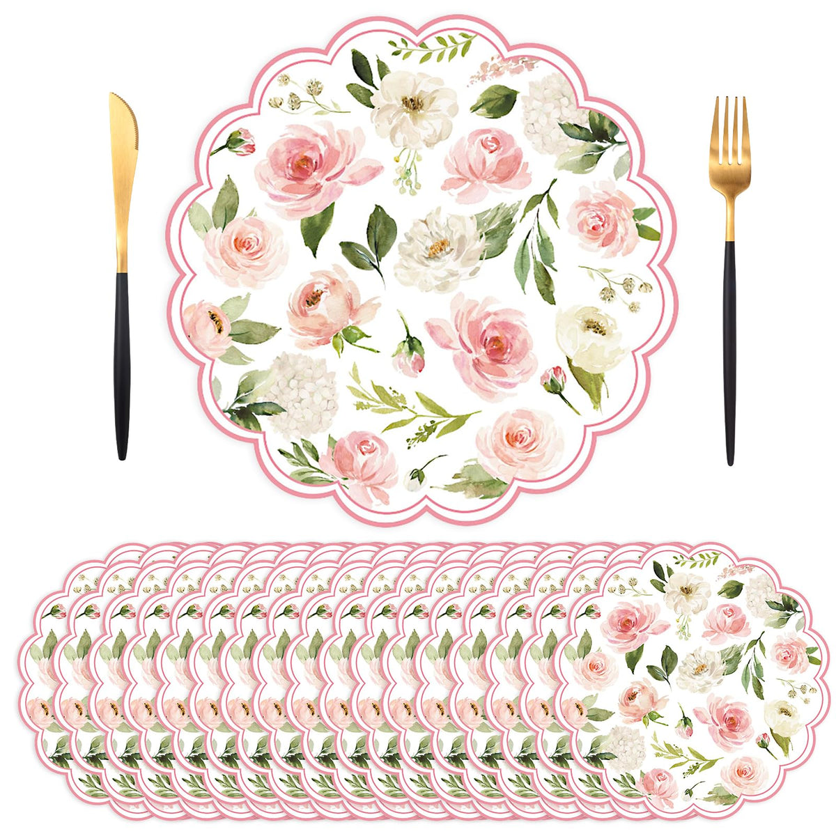 50 PCS Paper Placemats Disposable, Vintage Wildflower Place Mats