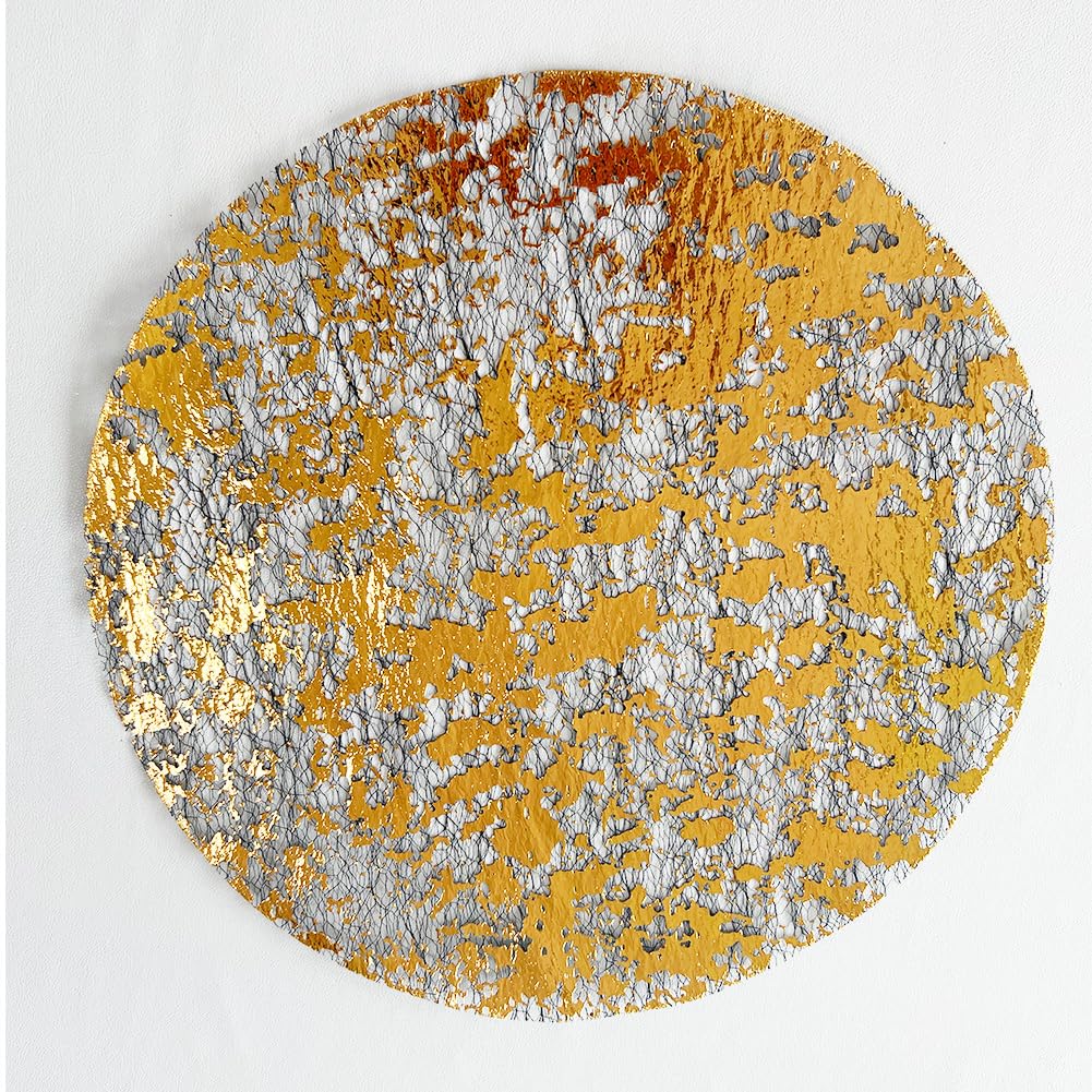 Gold Disposable Placemats 13 Inch Metallic Foil Round Gold Doiliesof 50 Set Charge Place Mats Pressed for Home Decoration Dining Table Wedding Birthday Party
