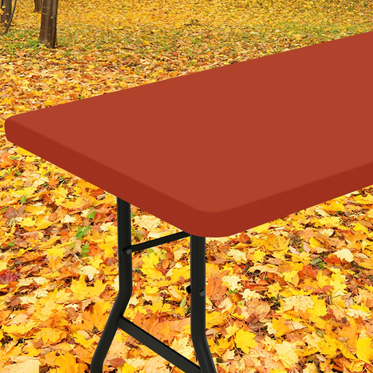 Smiry Rectangle Tablecloth, Elastic Fitted Flannel Backed Vinyl Tablecloths for 6ft Folding Tables, Waterproof Wipeable Table Covers for Indoor, Outdoor, Picnic and Camping (Red, 30"x72")